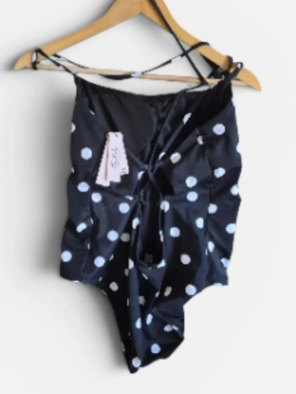 NWT Victoria’s Secret Ditsy Dot Bikini Bottoms Black Cross Straps  White Large